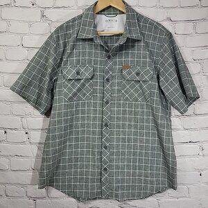 Orvis Mens Green Plaid Short Sleeve Button-Up Shirt Size XL